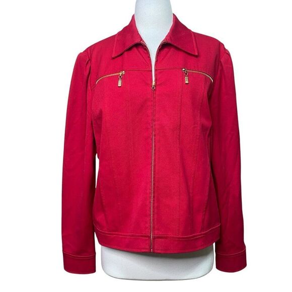 St. John Sport Red Jacket Denim Style Size Med - Picture 1 of 6